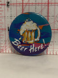 Beer Here Glass Button Pinback