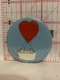 Kitty Cats in a Hot Air Heart Balloon Cartoon Button Pinback
