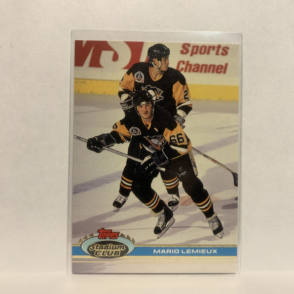 #174 Mario Lemieux Pittsburgh Pengiuns 1991-92 Topps Stadium Club Hockey Card LN