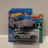 Grey  Porsche Panamera Turbo S E-Hybrid Sport Turismo 2/5 HW Green Speed 2019 FYB51 202/250 Hot Wheels Short Card