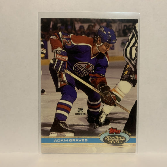 #332 Adam Graves New York Rangers 1991-92 Topps Stadium Club Hockey Card LN