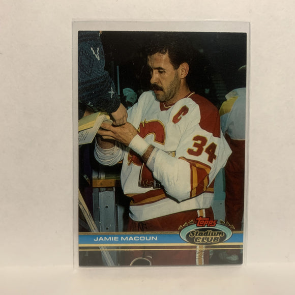 #160 Jamie Macoun Calgary Flames 1991-92 Topps Stadium Club Hockey Card LO