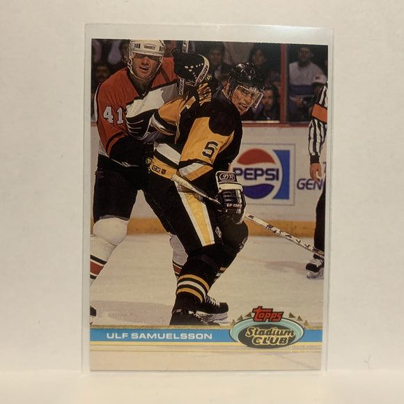 #328 Ulf Samuelsson Pittsburgh Penguins 1991-92 Topps Stadium Club Hockey Card LO