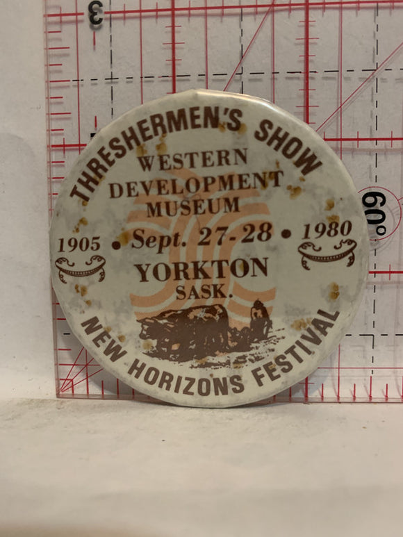 Threshermen's Show New Horizons Festival 1980 Western Development Museum Button Pinback