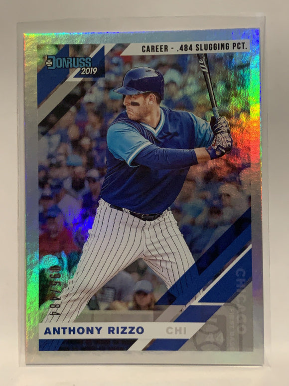 #187 Anthony Rizzo 95/484 Career Stats Chicago Cubs 2019 Donruss Baseball Card