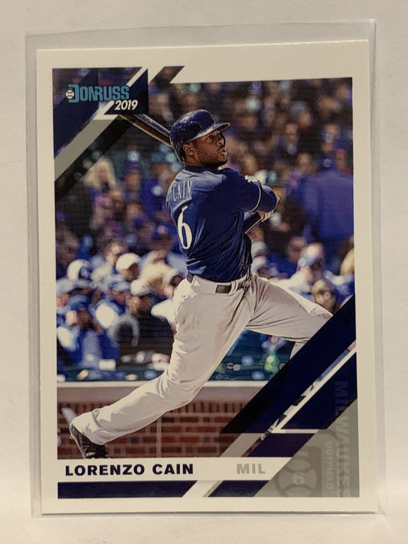 #184 Lorenzo Cain Milwaukee Brewers 2019 Donruss Baseball Card