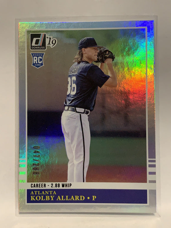 #230 Kolby Allard 47/288 Career Stats Atlanta Braves 2019 Donruss Baseball Card