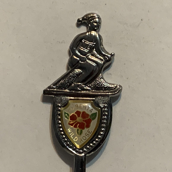 Skiing Alberta Wild Rose Flower Collectable Souvenir Spoon BM