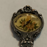 Washington State american Goldfinch Rhododenron Flower Collectable Souvenir Spoon BQ