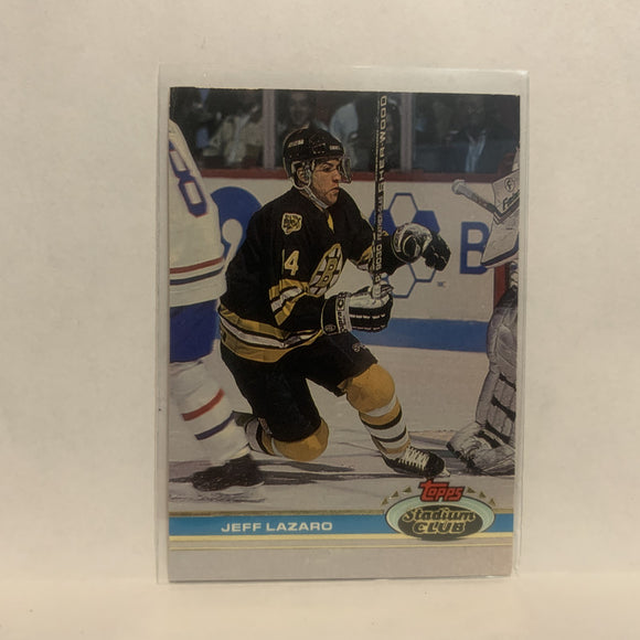 #397 Jeff Lazaro Boston Briuns 1991-92 Topps Stadium Club Hockey Card LZ4