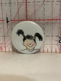 Cartoon Girl Pig tails Button Pinback