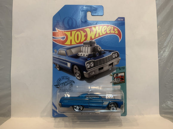 Blue '64 Chevy Impala Tooned 2018 Hot Wheels Long Card New Diecast Cars AB