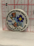We Serve because we care 1986 Button Pinback