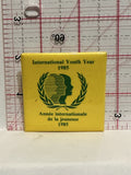 International Youth Year 1985 Logo Button Pinback