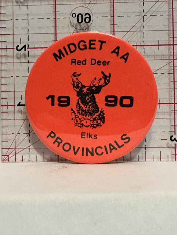 Midget AA Red Deer 1990 Elks Provincials Button Pinback