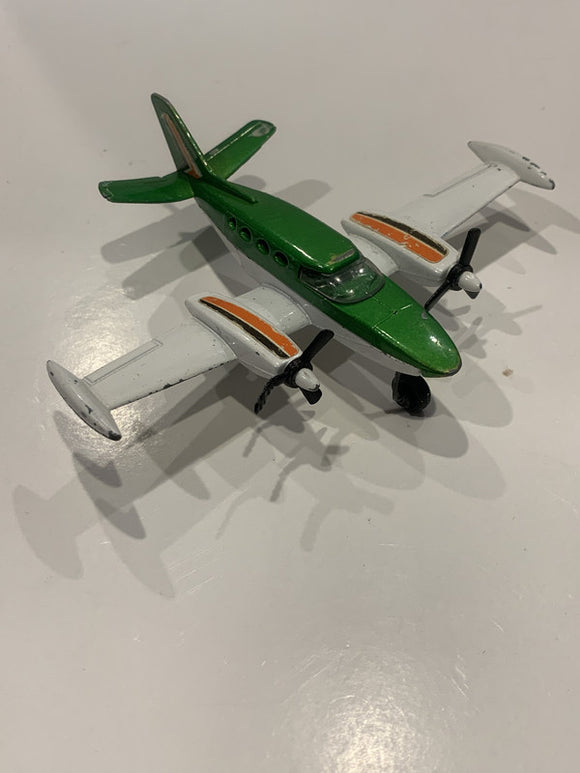 Green White S.P.O. Cessna 402 Plane Matchbox Toy Car Vehicle