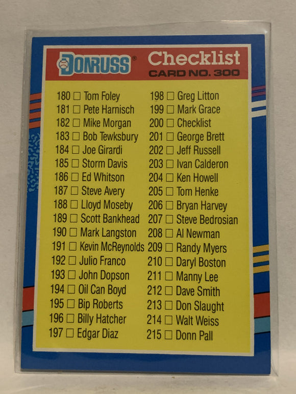 #300 Checklist   1991 Donruss Baseball Card