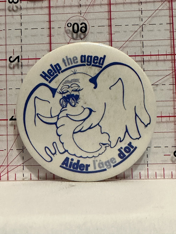 Help the Aged Elephant Aider L'age D'or Button Pinback