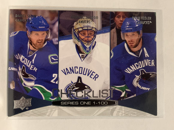 #199 Checklist Vancouver Canucks 2011-12 Upper Deck Series One Hockey Card