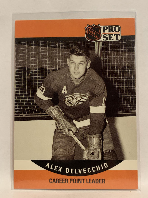#652 Alex Delvecchio Career Point Leader Detroit Red Wings 1990-91 Pro Set Hockey Card