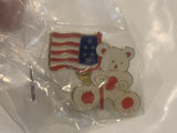 Teddy Bear Holding USA American Flag Lapel Hat Pin