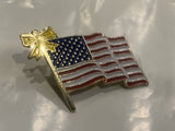 USA Waving Flag Yellow Ribbon Lapel Hat Pin