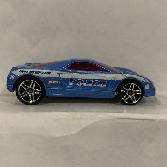 Blue Police Interceptor Cadillac Cien ©2002 Hot Wheels Diecast Car BK