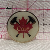 I Care Canada Firefighters Axe Maple Leaf  Lapel Pin