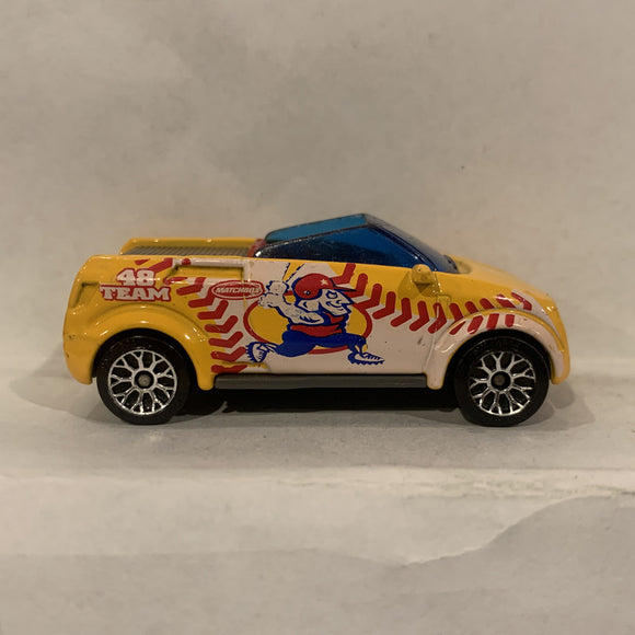 Yellow 48 Team Baseball Opel Frogster 1/56 ©2002 Matchbox Diecast Cars CE