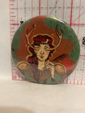 Cartoon Woman Warrior Writer Antler Eyes Button Pinback