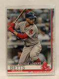 #312 Mookie Betts League Leaders Boston Red Sox 2019 Topps Series One Baseball Card