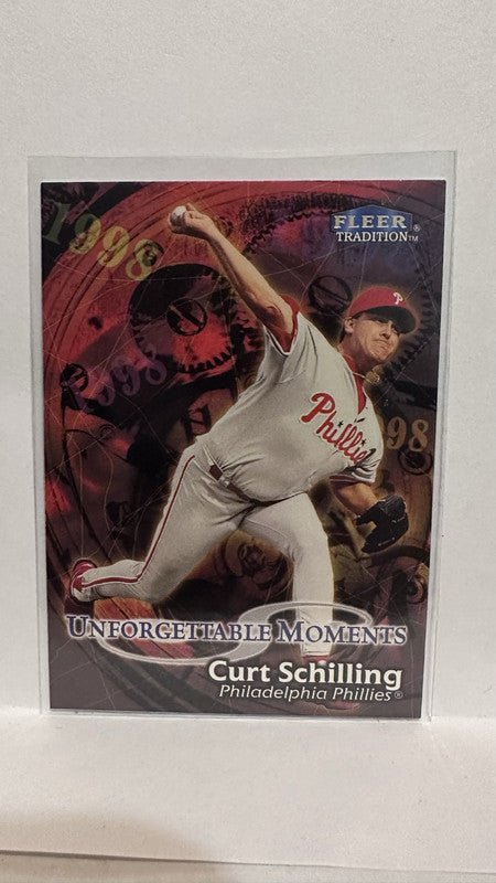 #596 Curt Schilling Unforgettable Moments Philadelphia Phillies 1998 Fleer Tradition Baseball Card