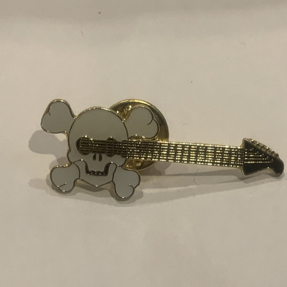 Skull and Cross Bones Guitar Lapel Hat Pin AL