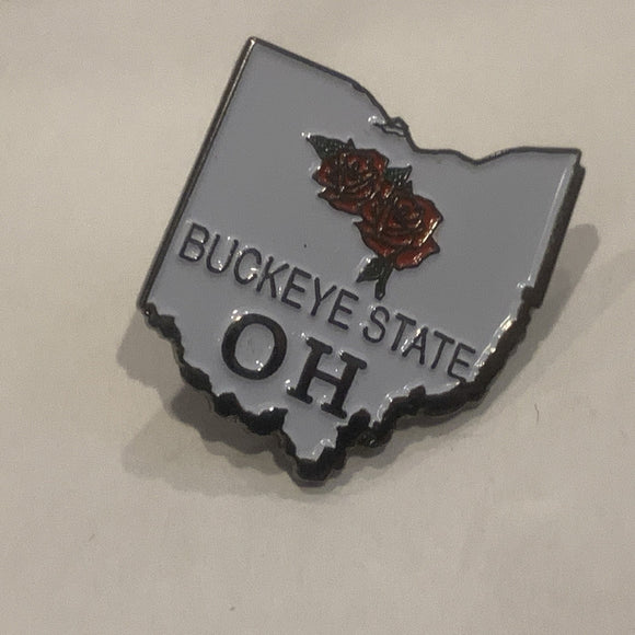 Buckeye State Ohio Rose Flower Lapel Hat Pin AO