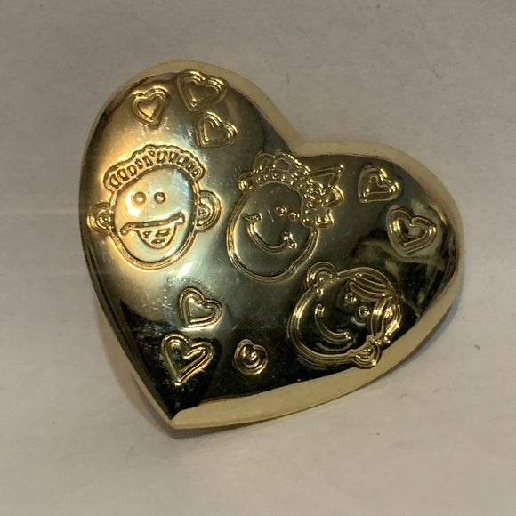 Cartoon Faces on a Heart Lapel Hat Pin