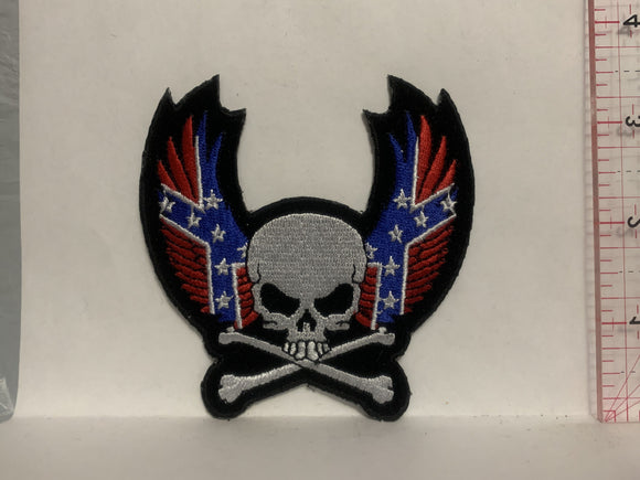 Skull Cross Bones Wings Flag Iron On Patch AA