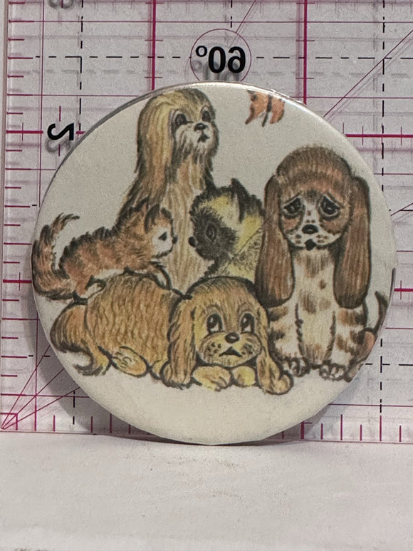 Cartoon Sad Puppies and Kitten  Button Pinback