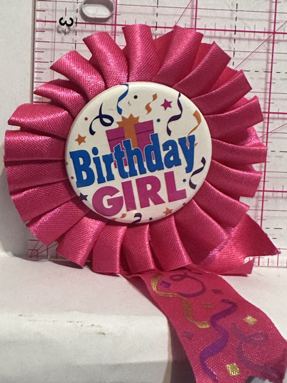 Birthday Girl Red Ribbon  Button Pinback