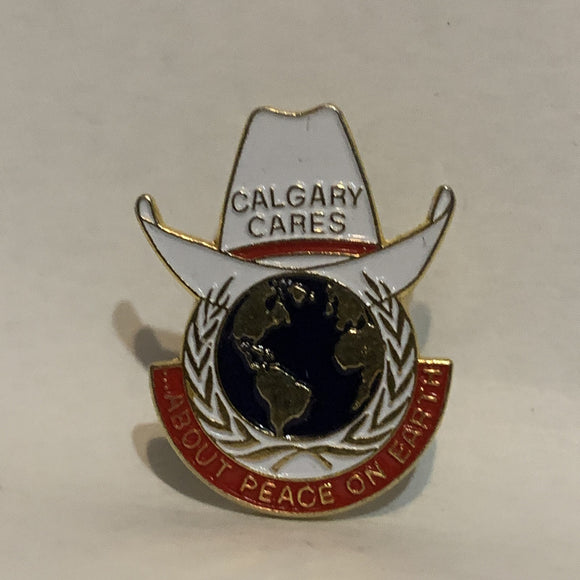 Calgary Cares About Peace on Earth White Hat Planet Lapel Hat Pin