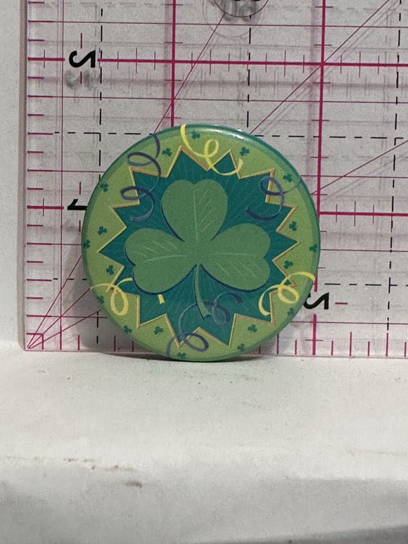 Green Clover Shamrock  Button Pinback