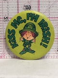 Kiss Me I'm Irish Leprachaun  Button Pinback