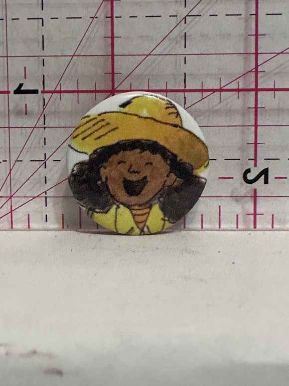 Laughing Little Girl Yellow Hat  Button Pinback