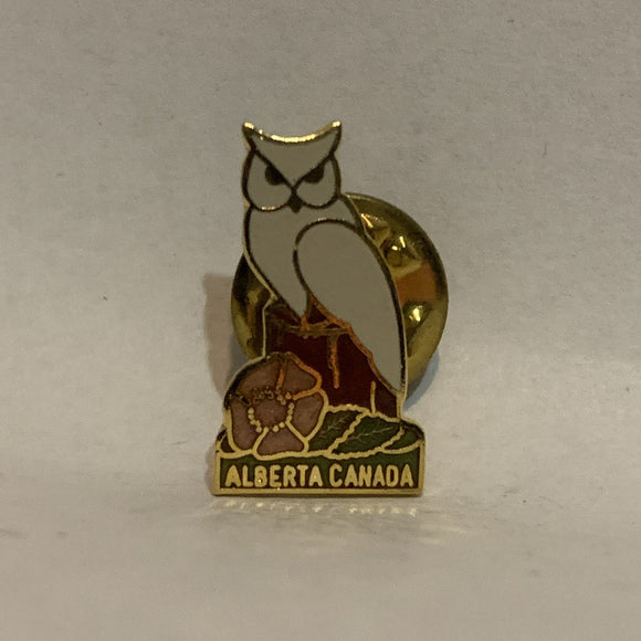 Alberta Canada Owl Wild Rose Lapel Hat Pin