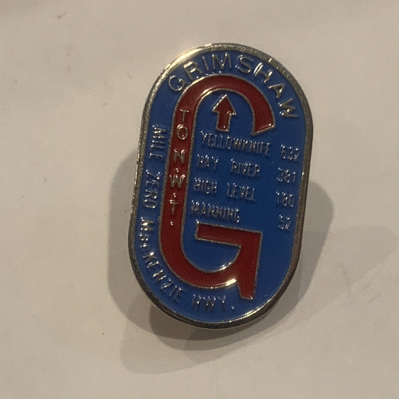 Grimshaw Mile Zero Mackenzie Hwy Logo Lapel Hat Pin AV