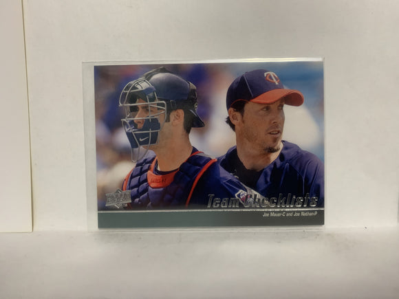#587 Checklist Minnesota Twins 2010 Upper Deck Series 1 Baseball Card NJ