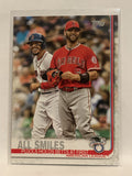 #295 All Smiles Pujols Holds Betts at First American League 2019 Topps Series One Baseball Card
