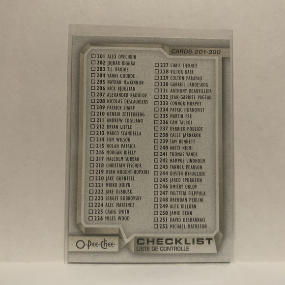 #300 Checklist  2018-19 O-Pee-Chee Hockey Card JL
