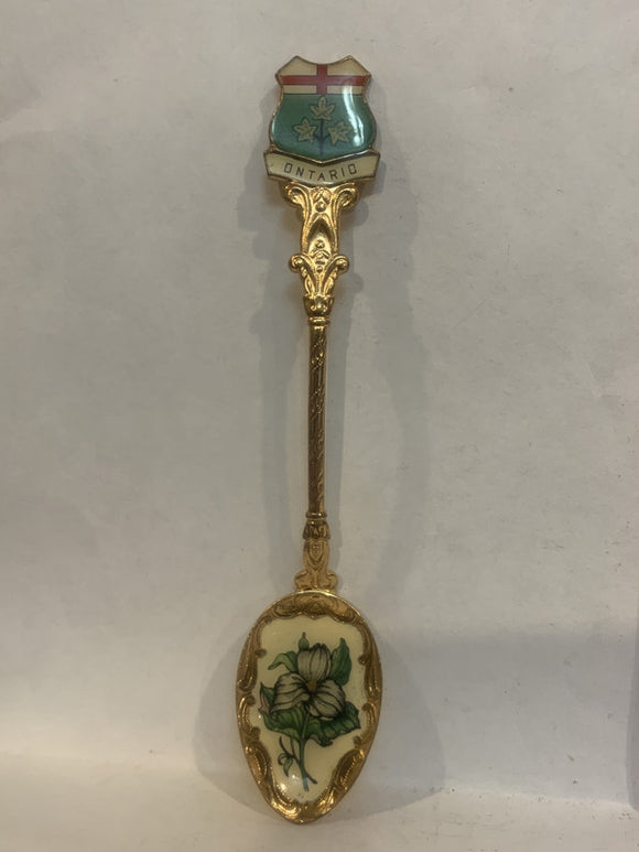 Ontario Trillium Flower Crest Flag Souvenir Spoon