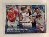 #98 Trout Cabrera Cruz American League RBI Leaders 2015 Topps Series One Baseball Card