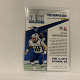#CH-20 David Andrews New England Patriots  2019 Donruss Football Card AY